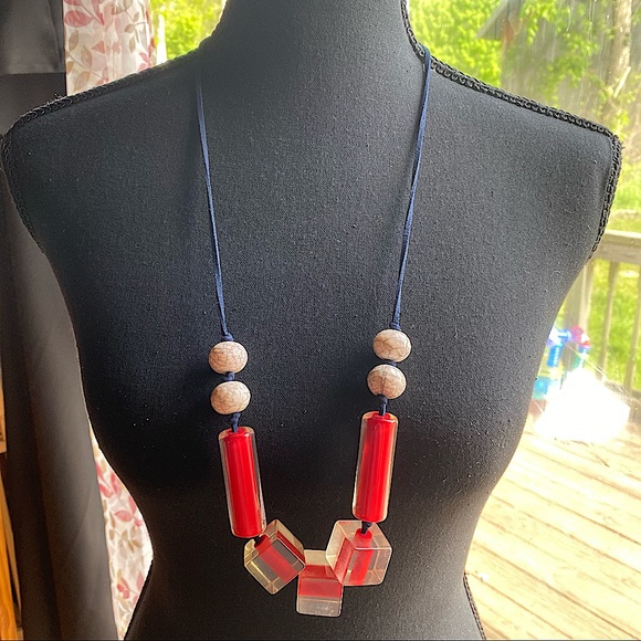 LOFT Jewelry - 🌹 LOFT, Color Red, Lucite Block Tie Necklace
